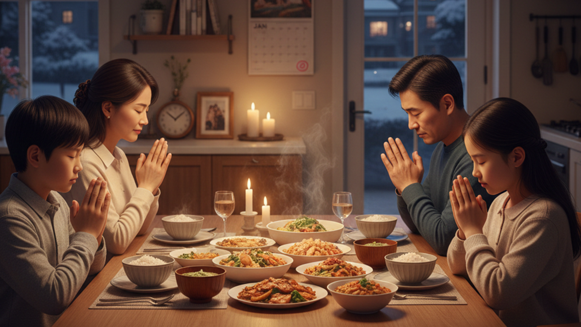 asian family praying 1920